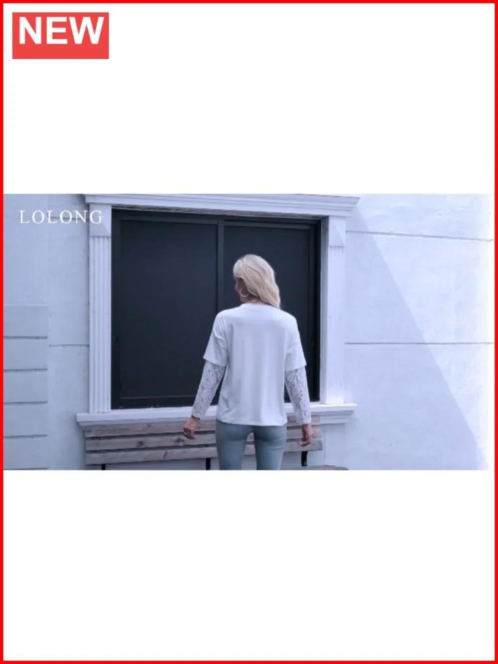 LOLONG Long Sleeve Lace Patchwork Crew Neck Casual T-Shirt Top